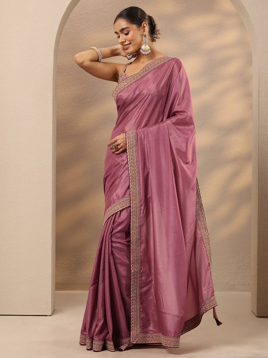  Peach Solid Silk Blend Saree With Unstitched Blouse Piece 