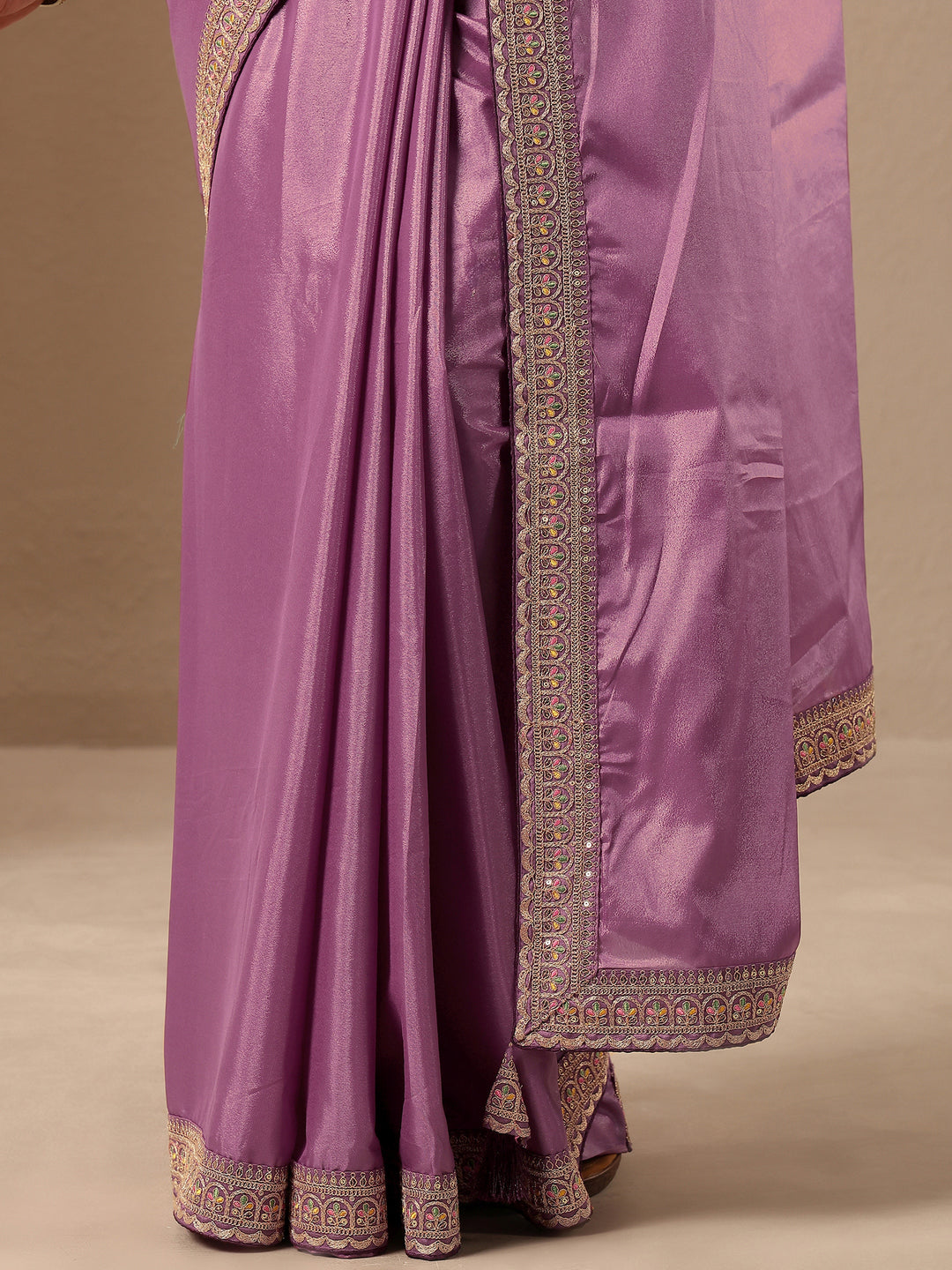  Lavender Solid Silk Blend Saree With Unstitched Blouse Piece 