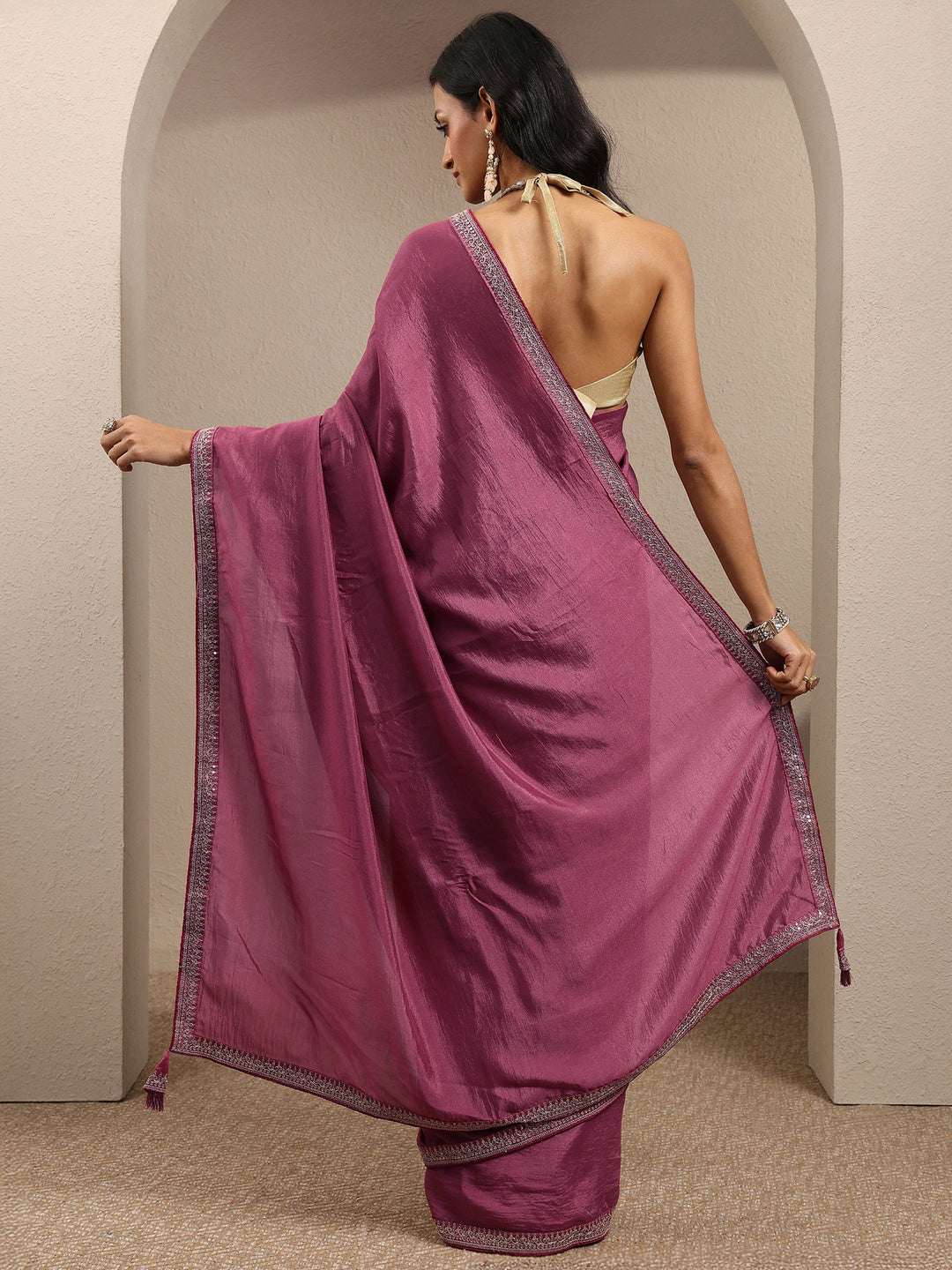  Peach Solid Silk Blend Saree With Unstitched Blouse Piece 