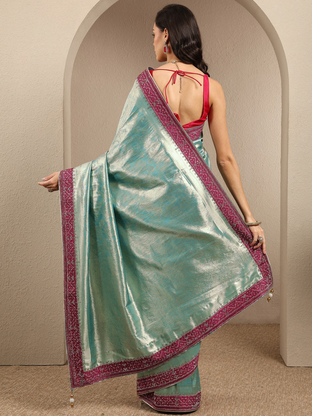  Green Woven Design Silk Blend Saree With Unstitched Blouse Piece 