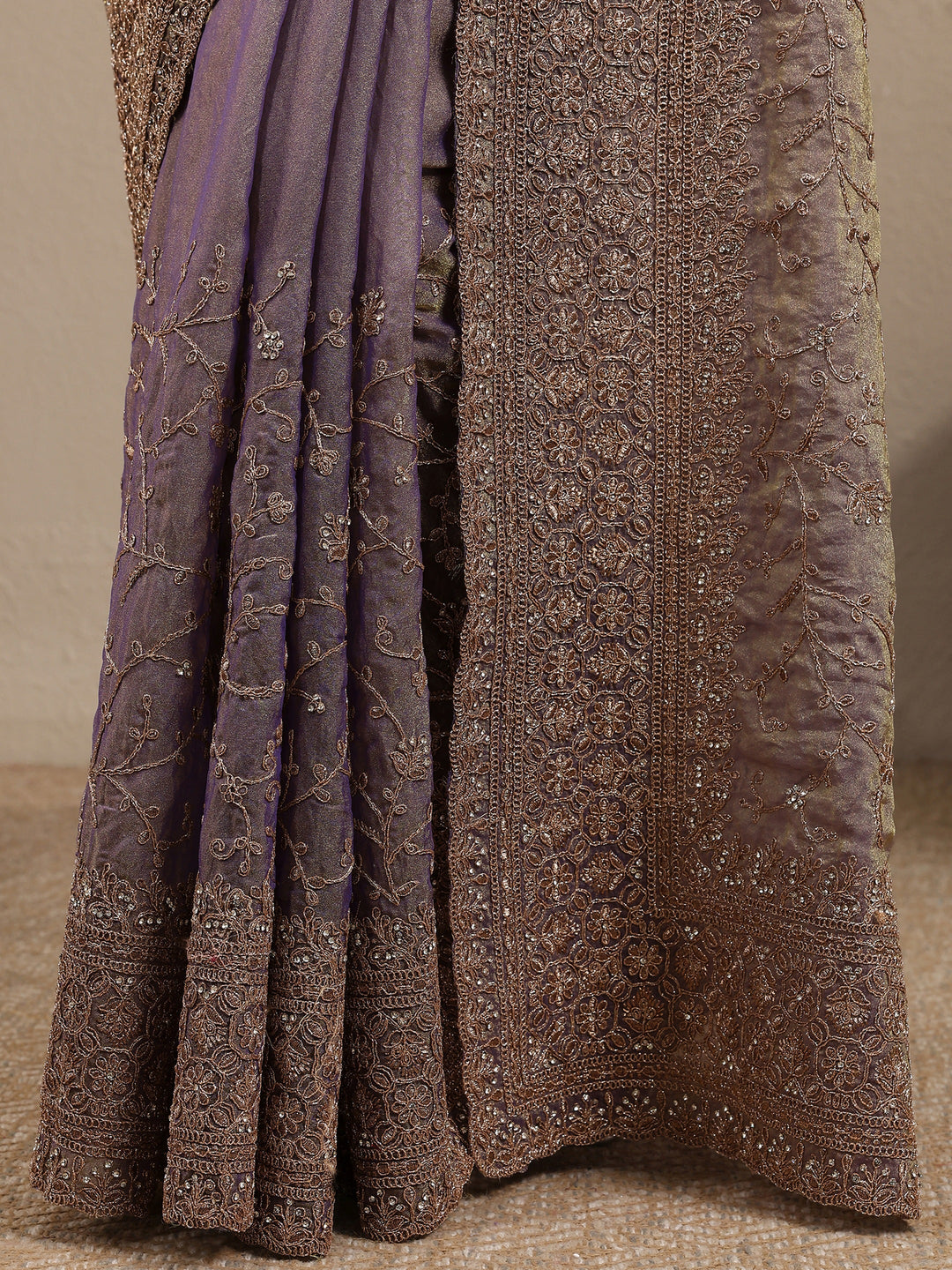  Lavender Embroidered Organza Saree With Unstitched Blouse Piece 