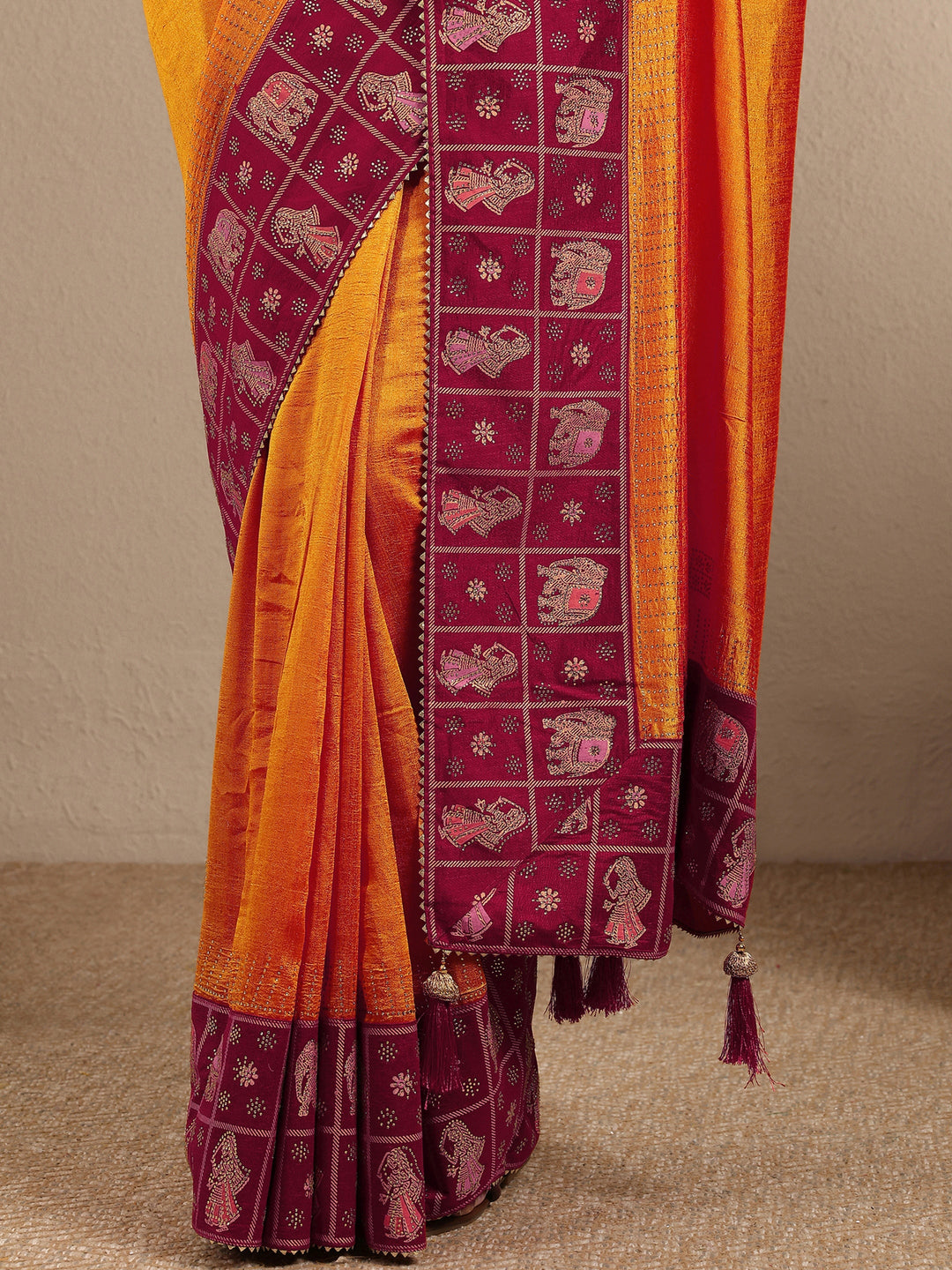  Mustard Embellished Silk Blend Saree With Unstitched Blouse Piece 
