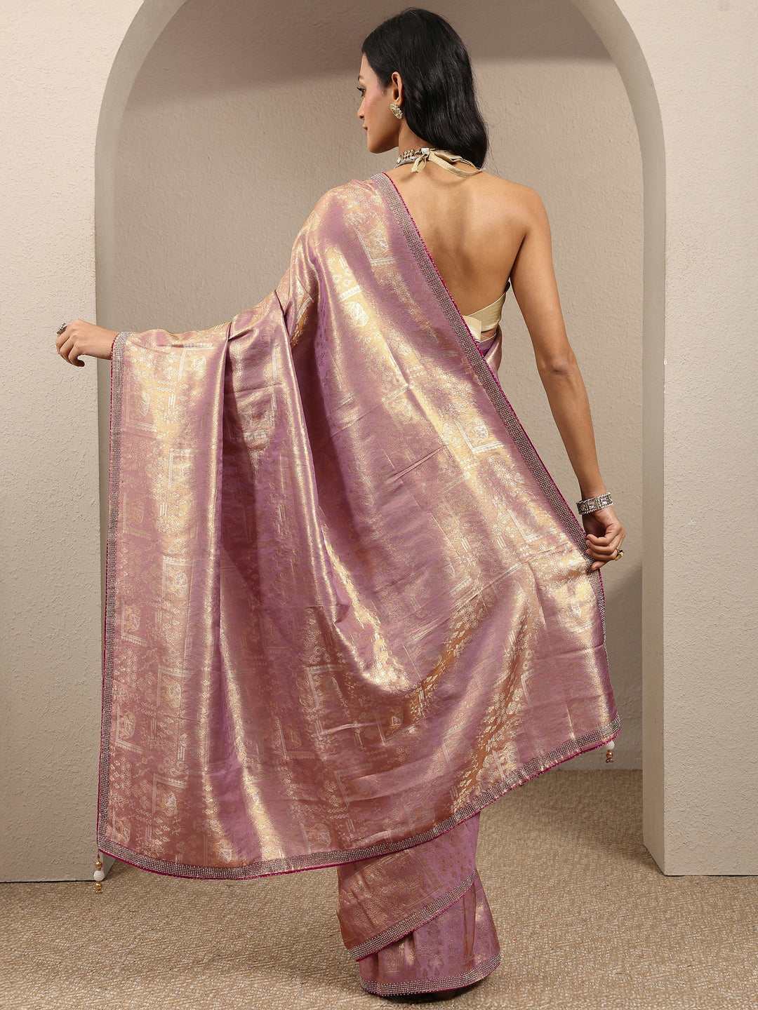  Lavender Woven Design Banarsi Silk Blend Saree With Unstitched Blouse Piece 