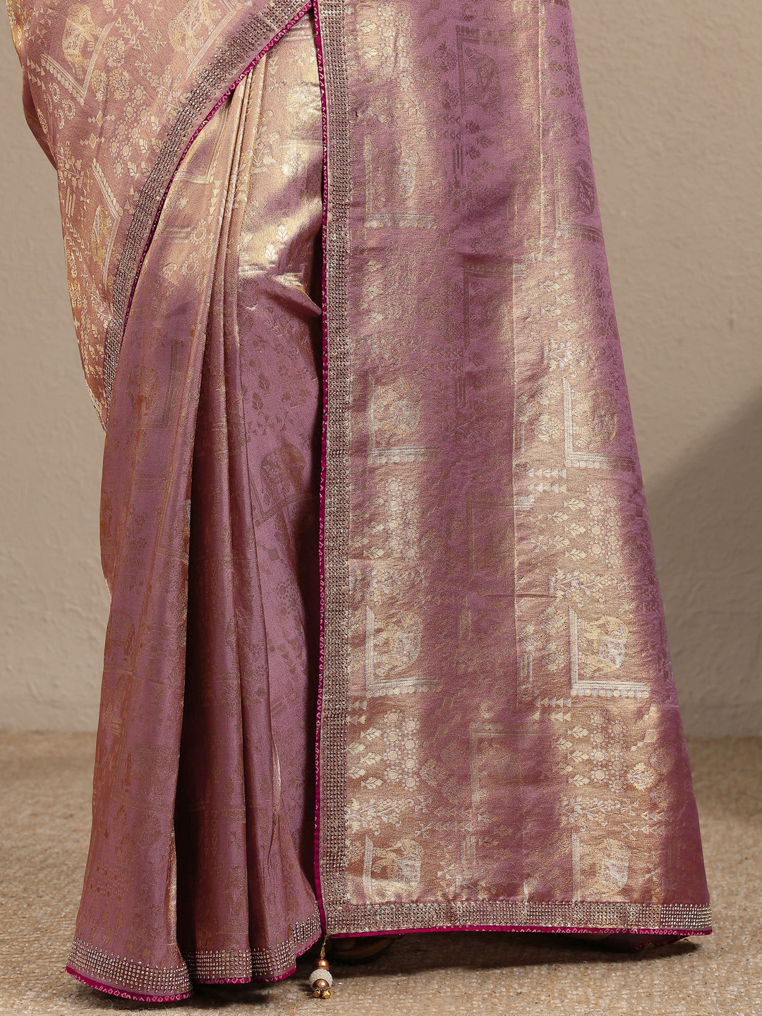  Lavender Woven Design Banarsi Silk Blend Saree With Unstitched Blouse Piece 