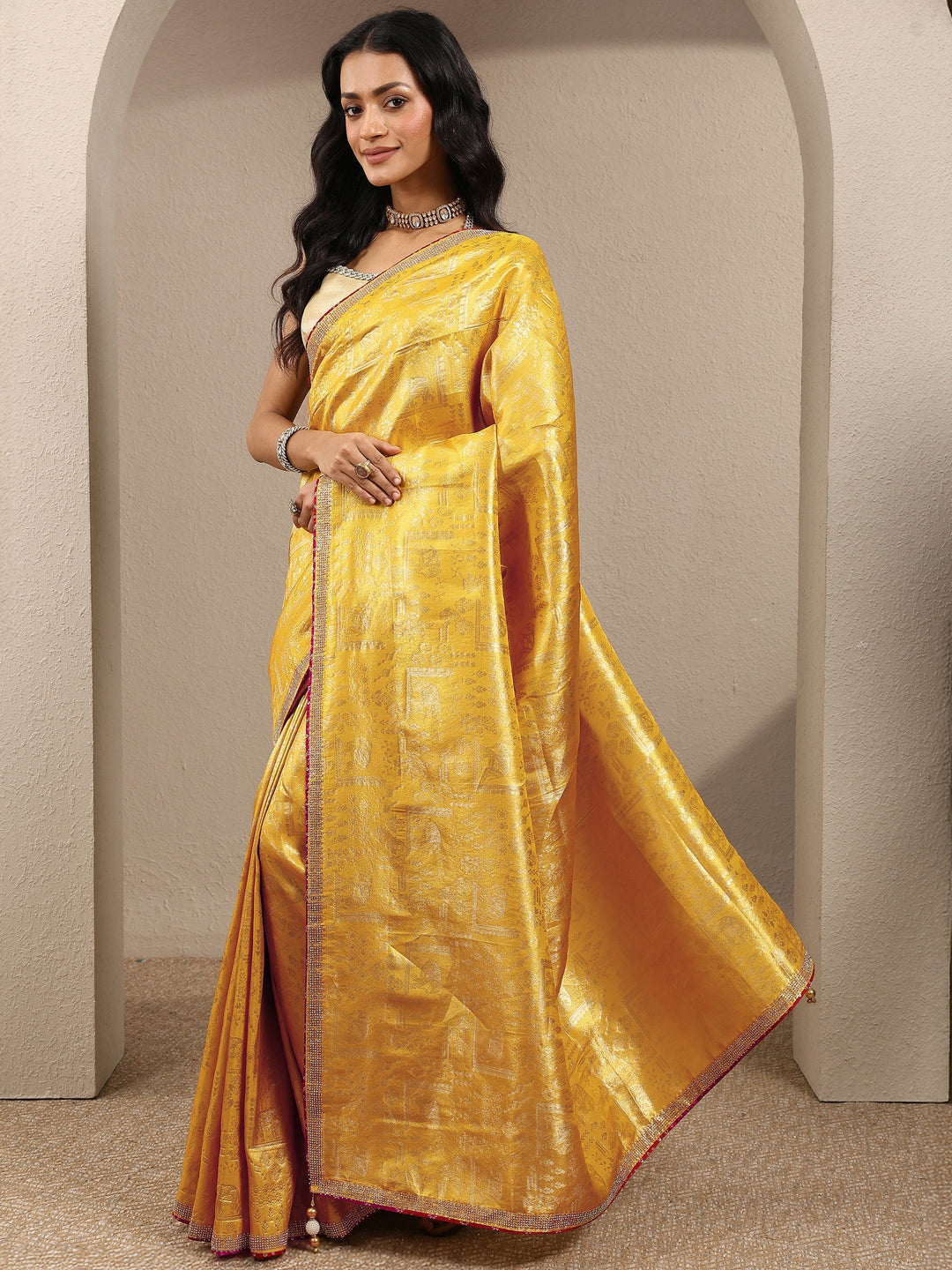  Mustard Woven Design Banarsi Silk Blend Saree With Unstitched Blouse Piece 