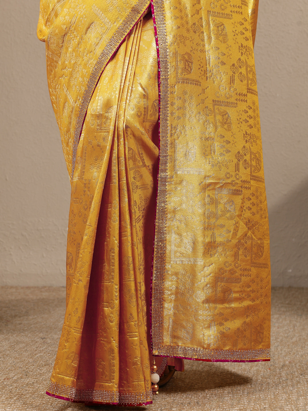  Mustard Woven Design Banarsi Silk Blend Saree With Unstitched Blouse Piece 