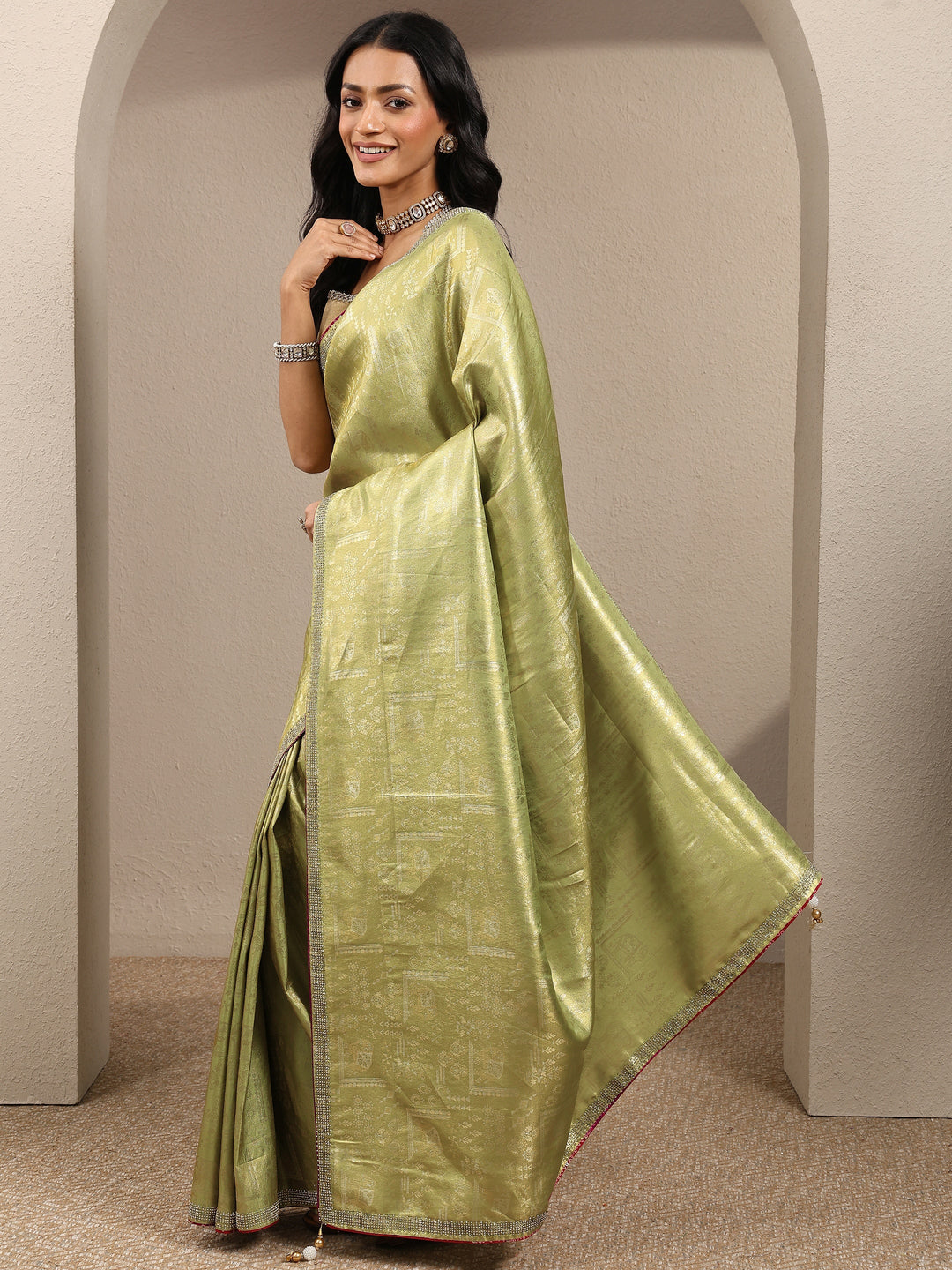  Green Woven Design Silk Blend Saree With Unstitched Blouse Piece 