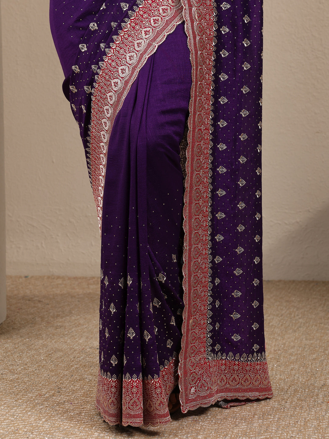  Purple Embellished Silk Blend Saree With Unstitched Blouse Piece 