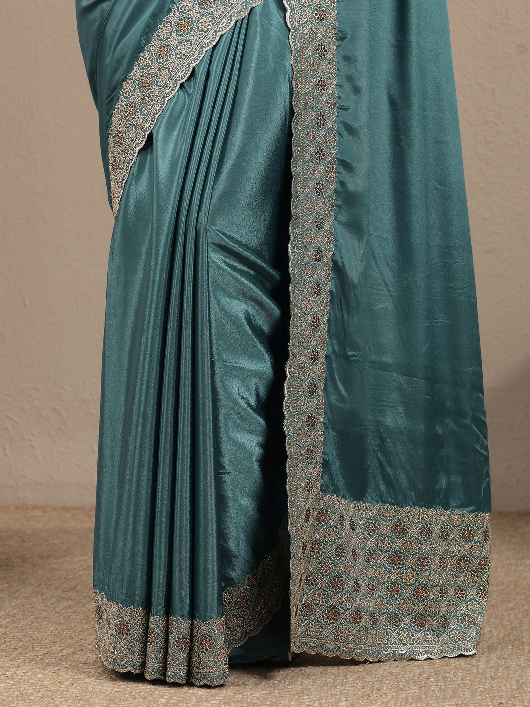  Blue Solid Silk Blend Saree With Unstitched Blouse Piece 