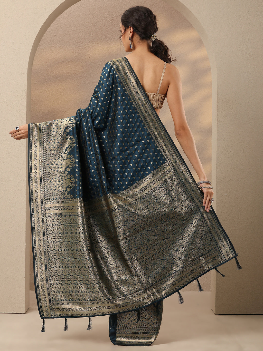  Blue Woven Design Silk Blend Saree With Unstitched Blouse Piece 