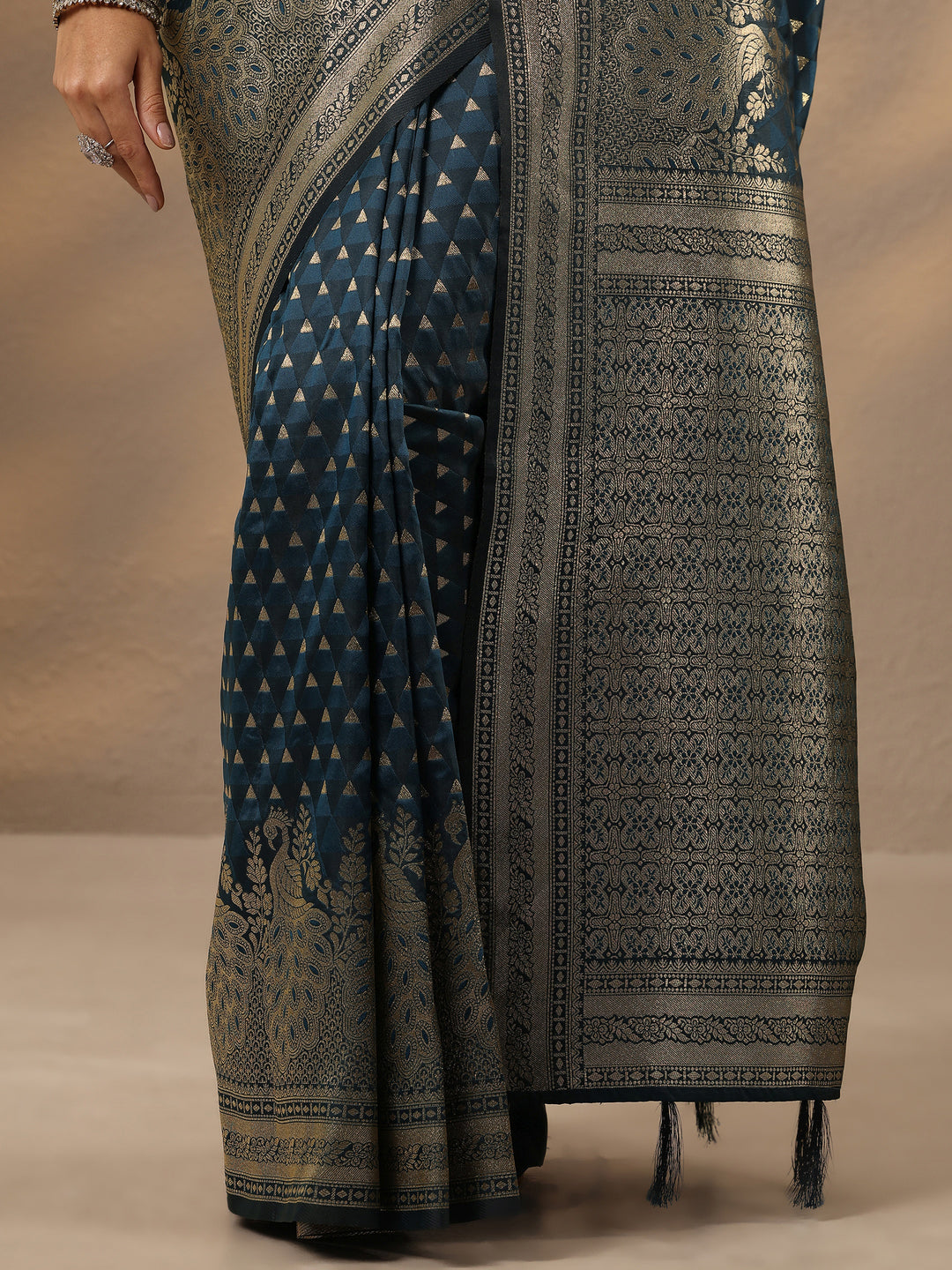  Blue Woven Design Silk Blend Saree With Unstitched Blouse Piece 