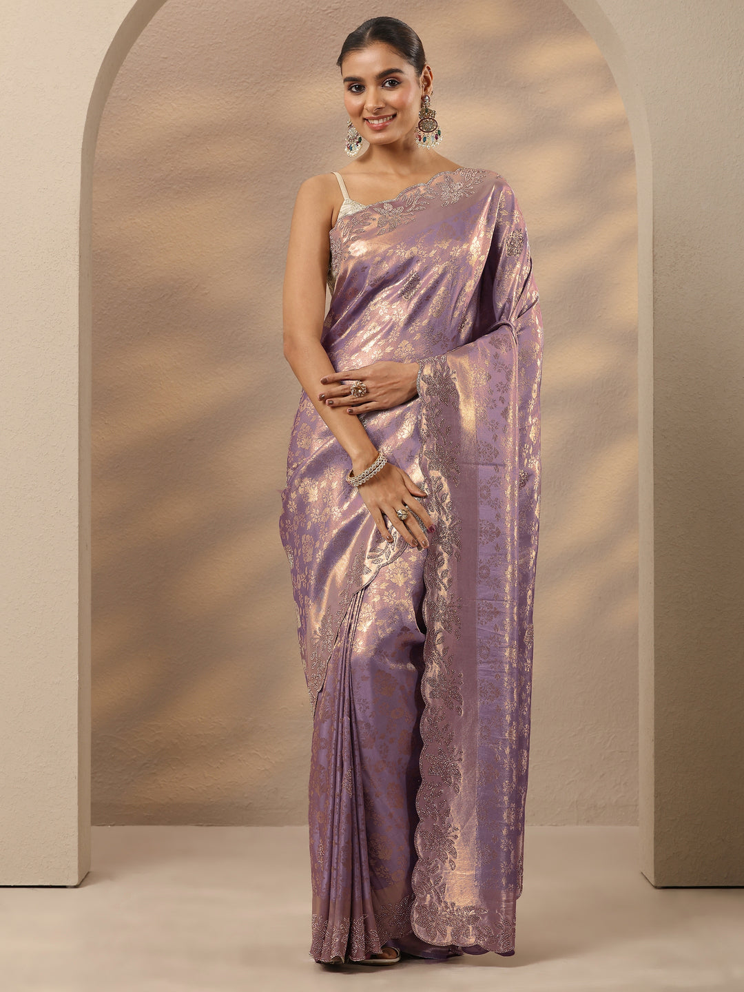  Lavender Woven Design Silk Blend Saree With Unstitched Blouse Piece 