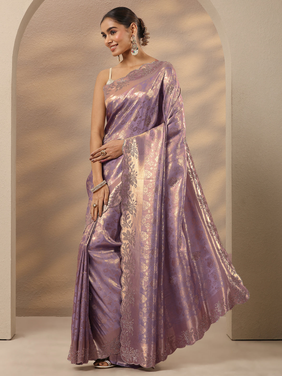  Lavender Woven Design Silk Blend Saree With Unstitched Blouse Piece 