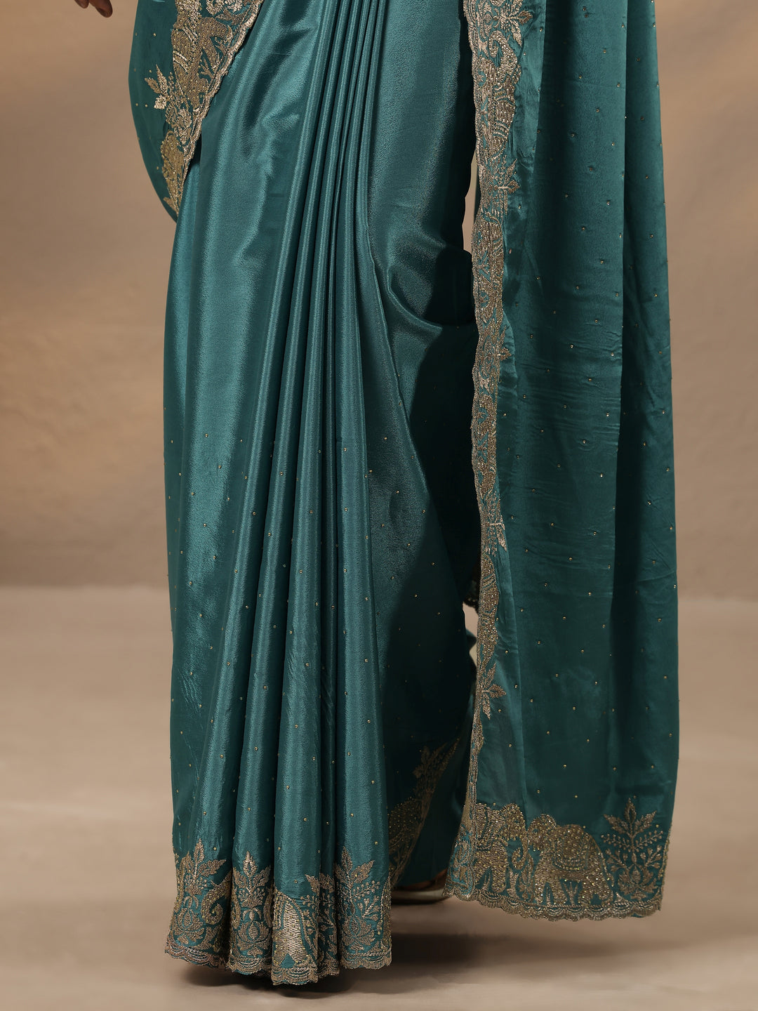  Blue Embellished Silk Blend Saree With Unstitched Blouse Piece 