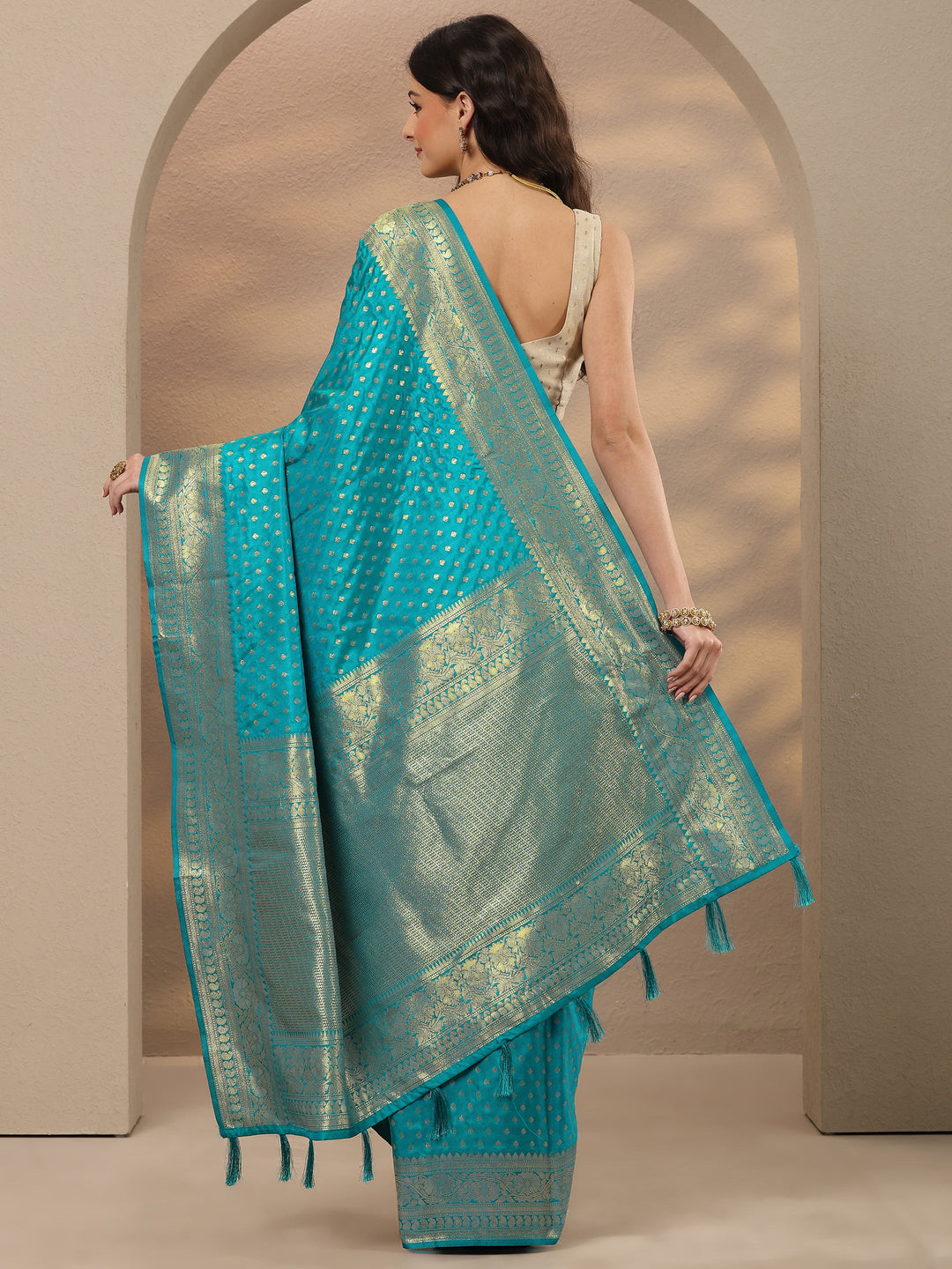  Blue Woven Design Silk Blend Saree With Unstitched Blouse Piece 