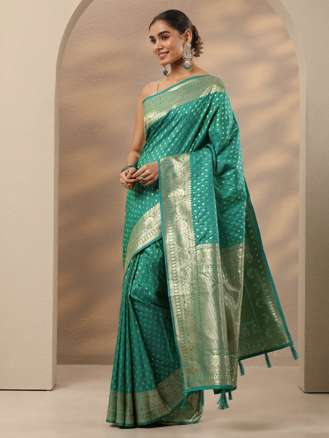  Blue Woven Design Silk Blend Saree With Unstitched Blouse Piece 