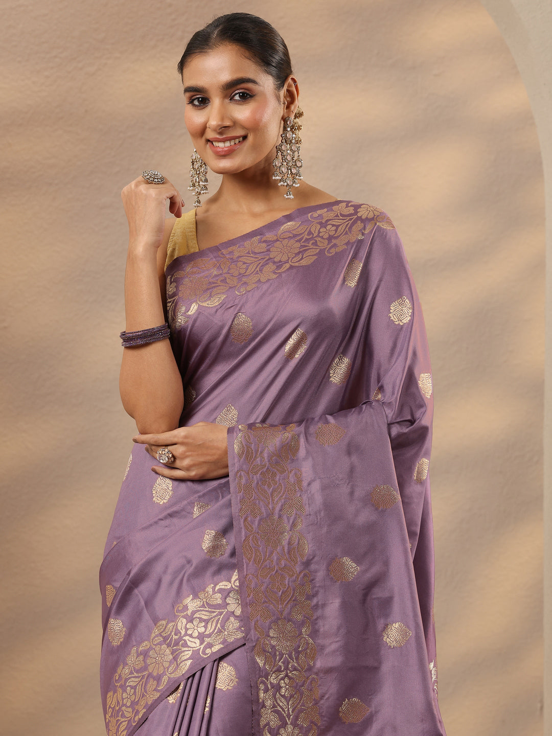  Lavender Woven Design Silk Blend Saree With Unstitched Blouse Piece 