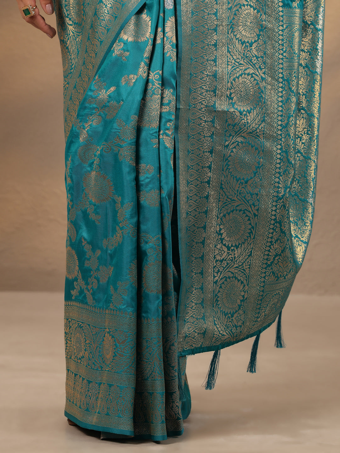  Blue Woven Design Silk Blend Saree With Unstitched Blouse Piece 