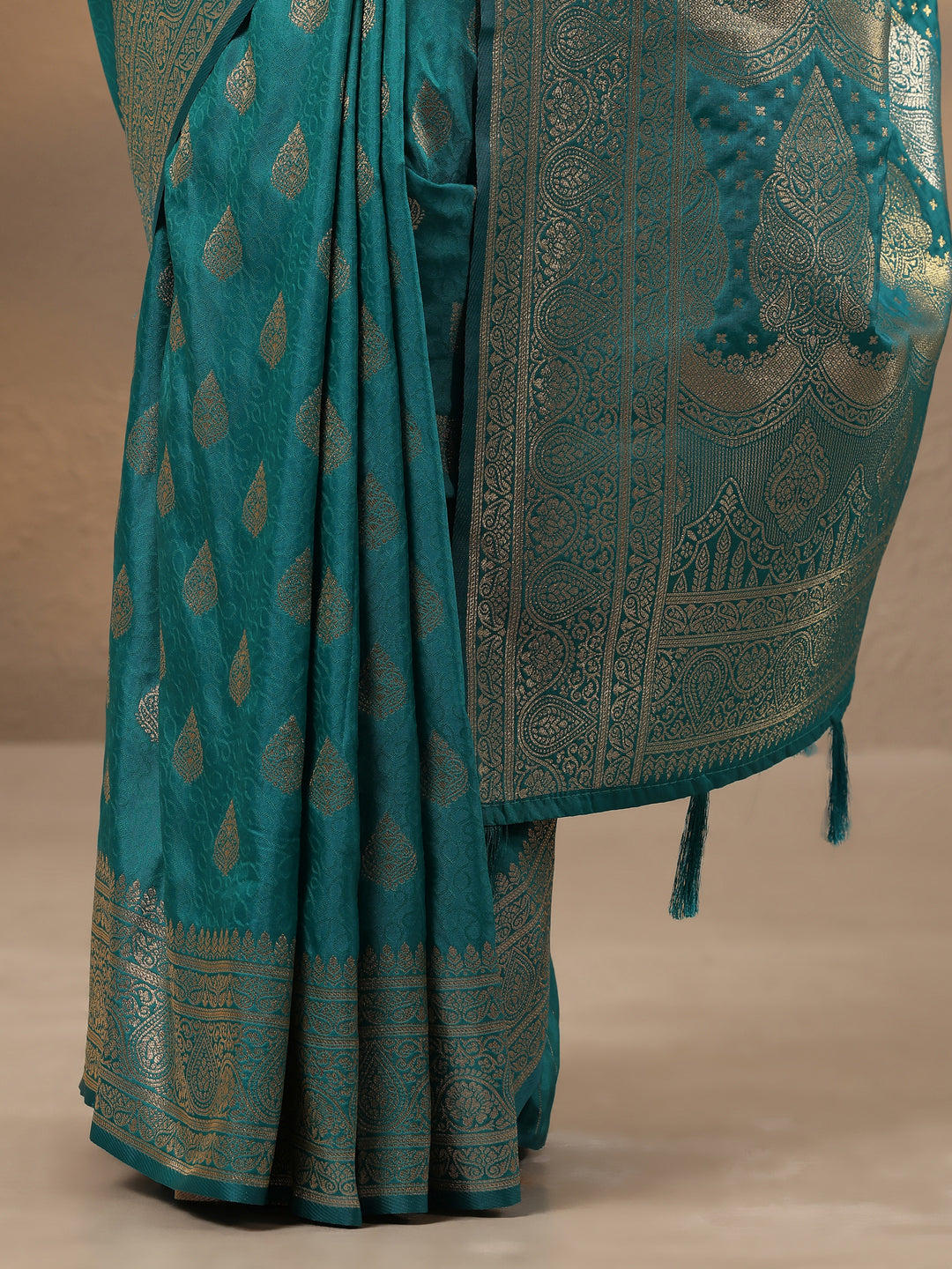  Blue Woven Design Silk Blend Saree With Unstitched Blouse Piece 