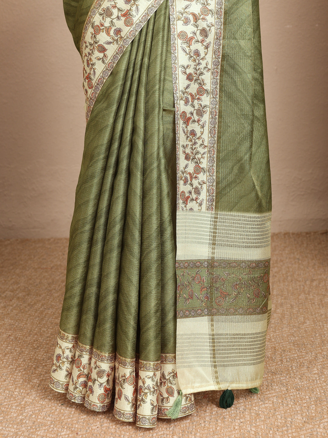  Green Leheriya Printed Silk Blend Saree With Unstitched Blouse Piece 