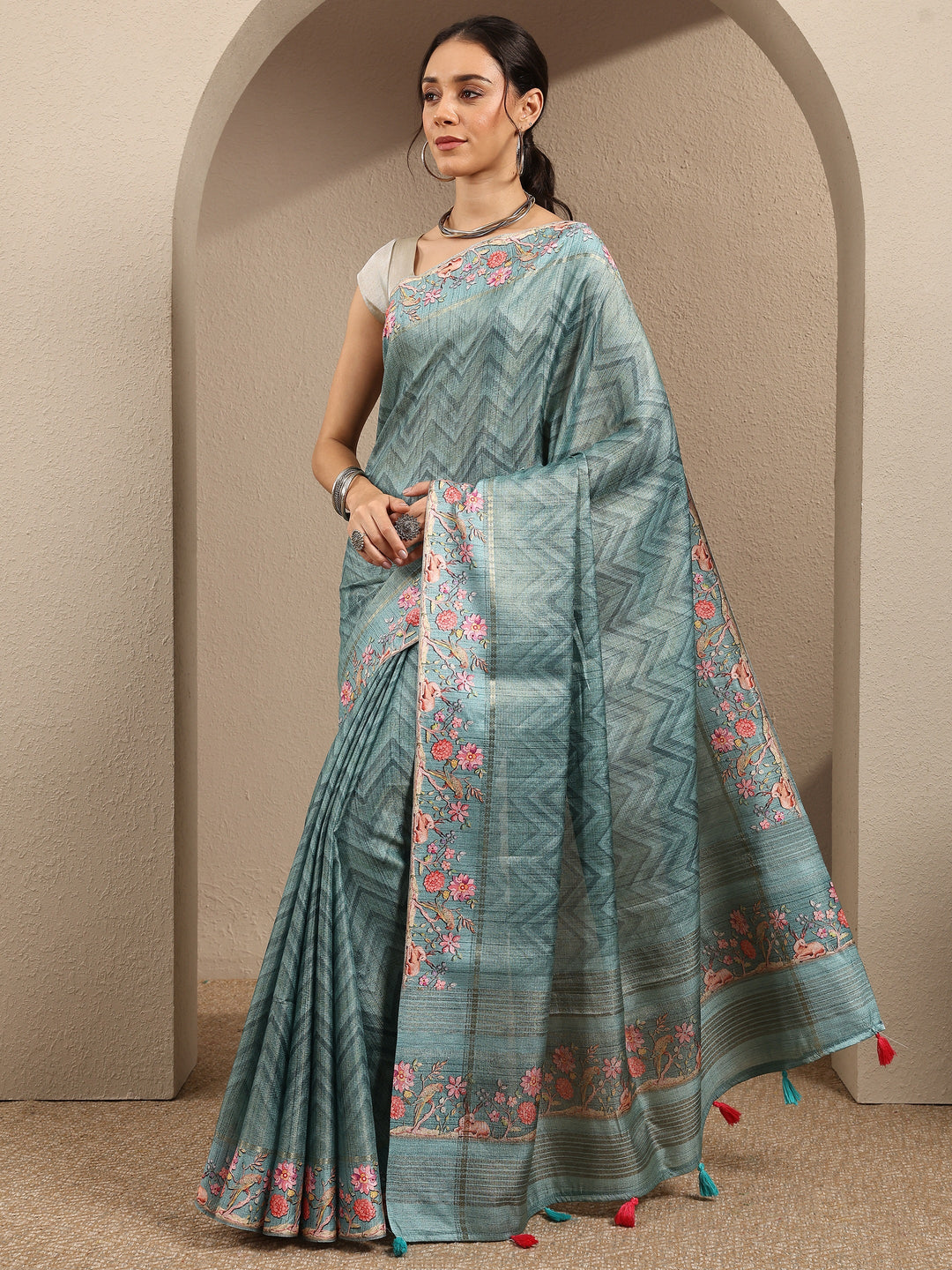  Green Leheriya Printed Silk Blend Saree With Unstitched Blouse Piece 