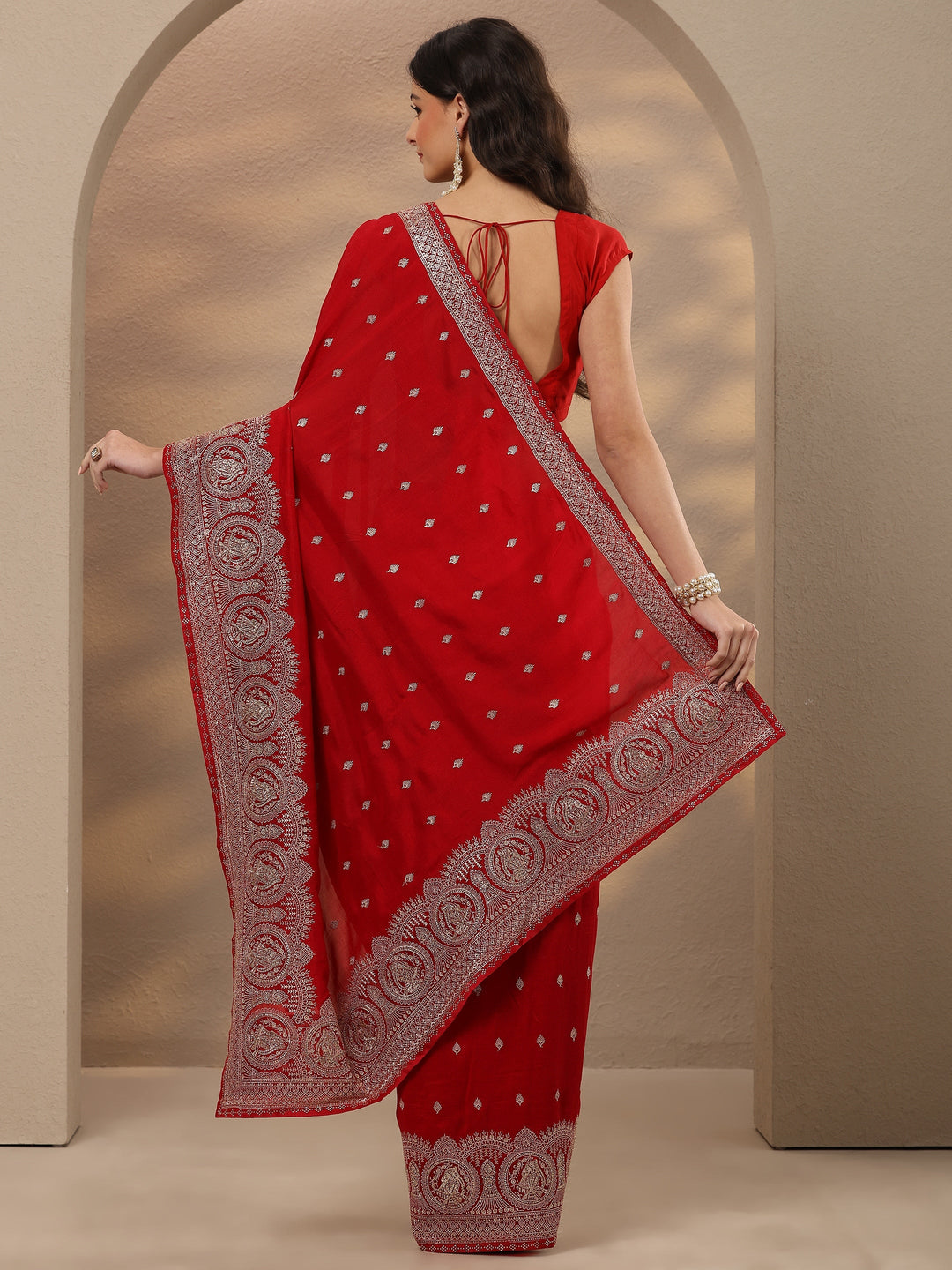  Pink Embroidered Georgette Saree With Unstitched Blouse Piece 