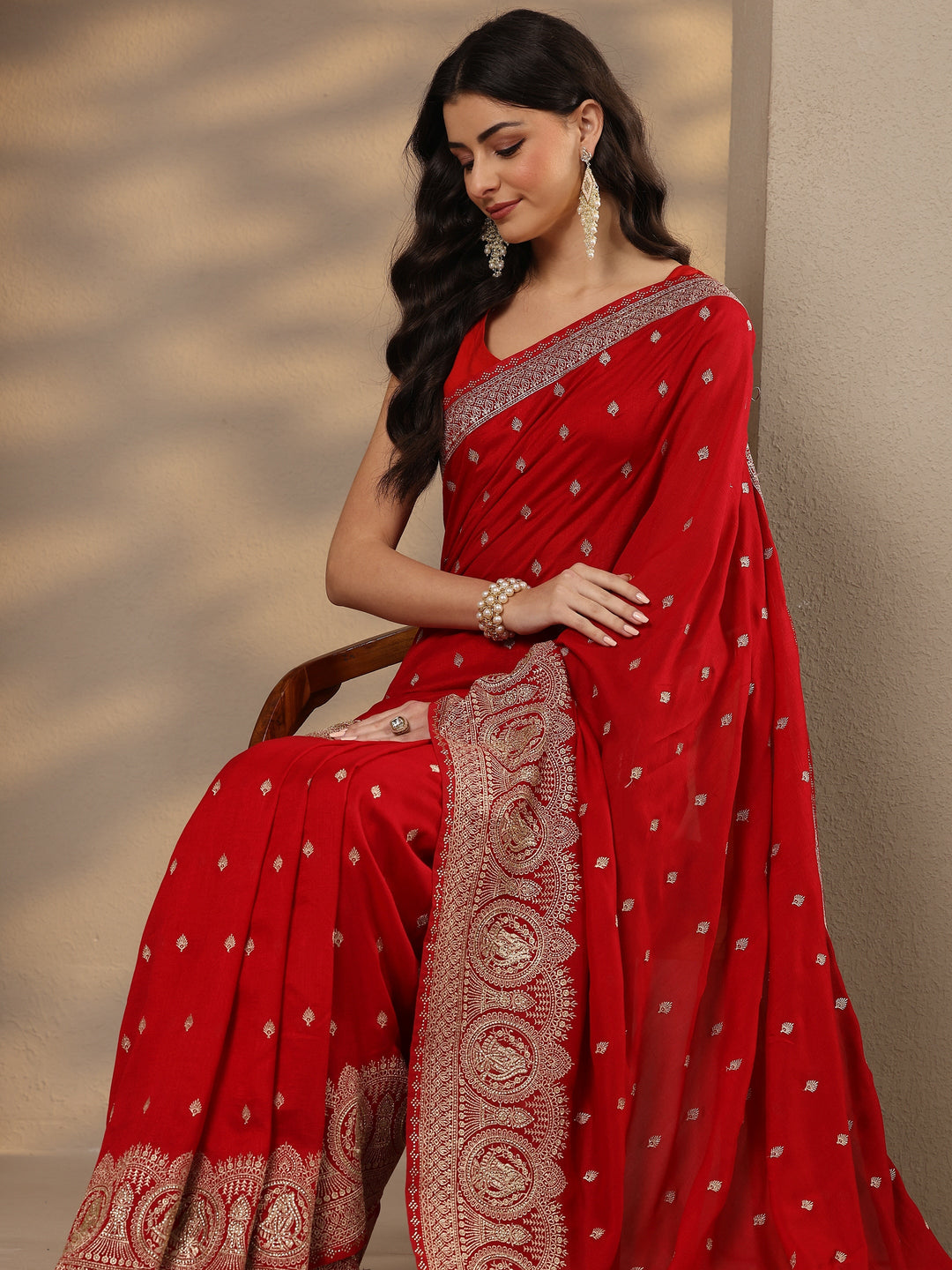  Pink Embroidered Georgette Saree With Unstitched Blouse Piece 