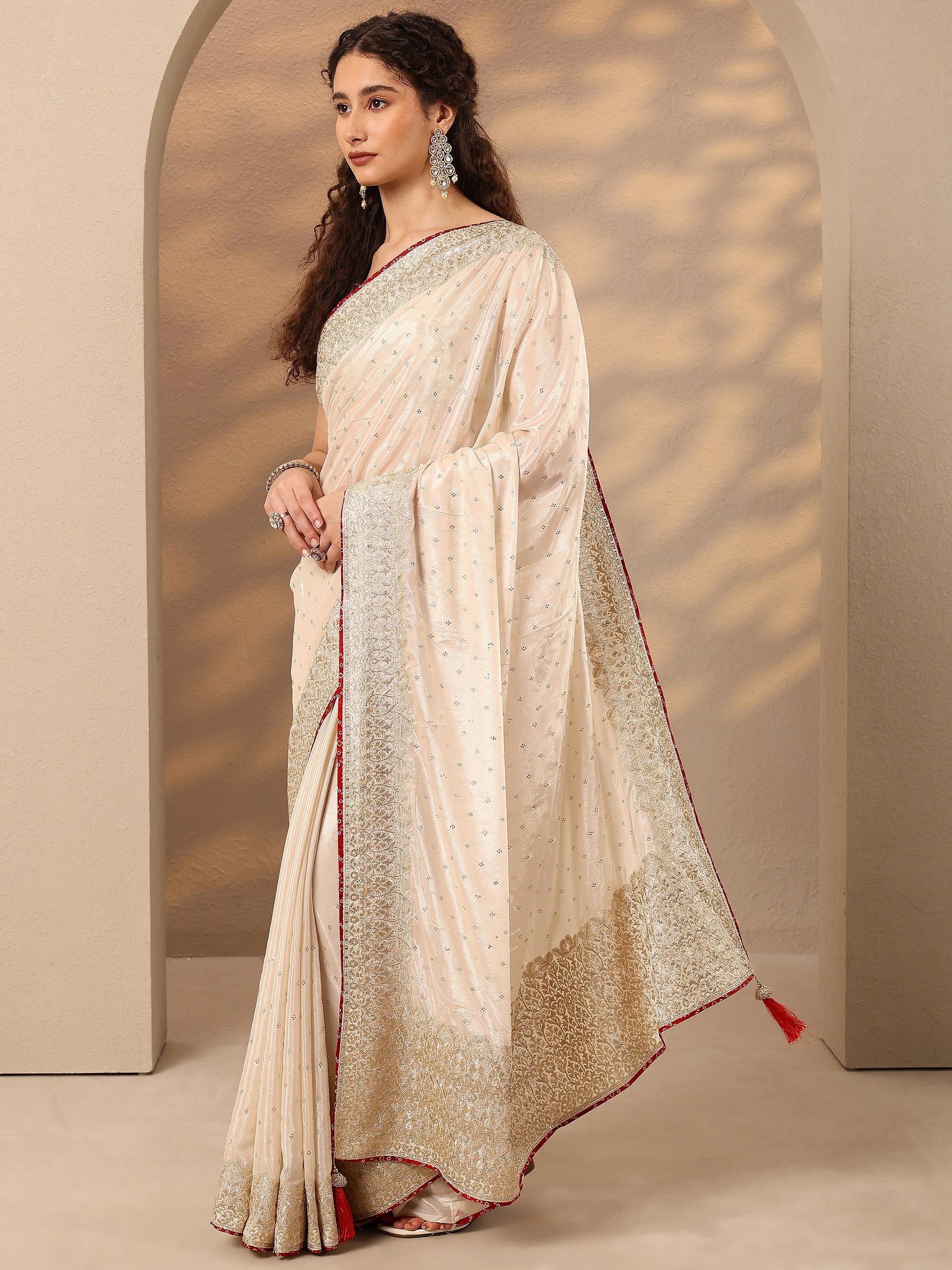Grey Solid Jimmy Choo Satin Saree With Unstitched Blouse Piece