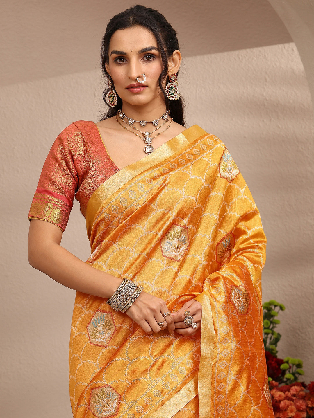  Mustard Woven Design Banarsi Silk Blend Saree With Unstitched Blouse Piece 