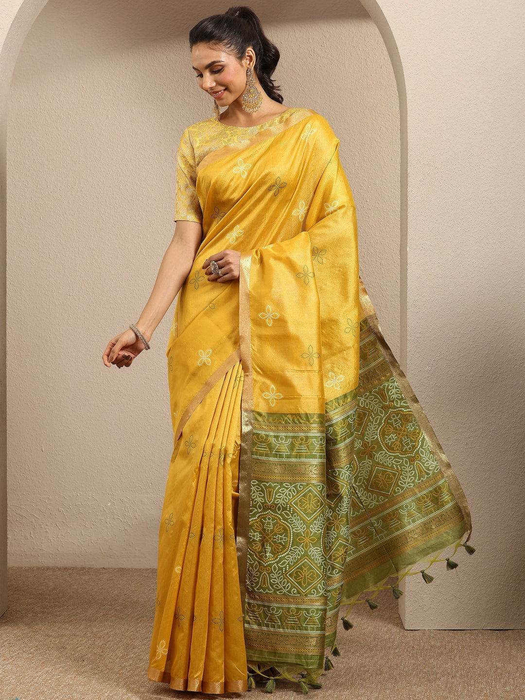  Mustard Woven Design Silk Blend Saree With Unstitched Blouse Piece 