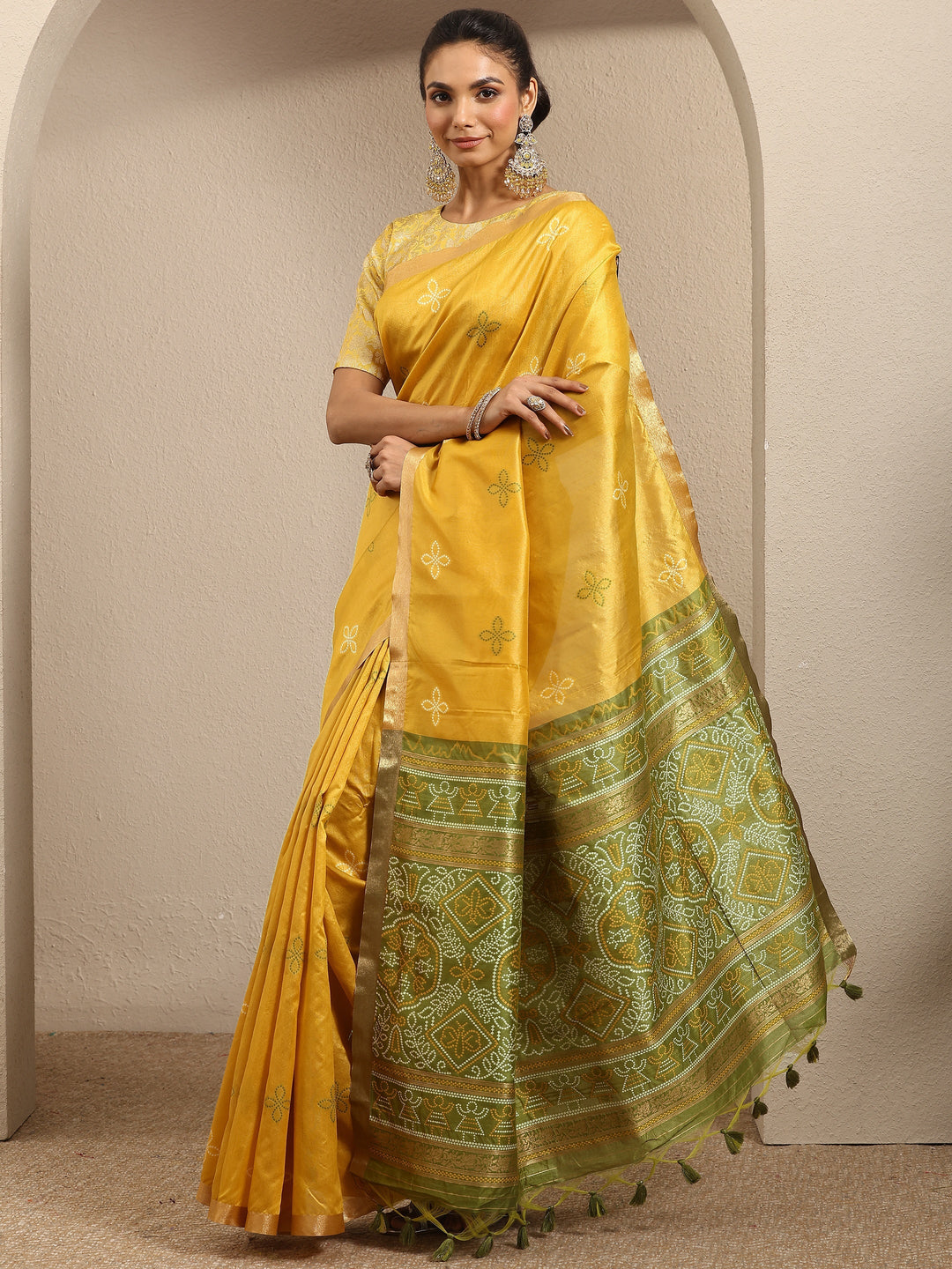  Mustard Woven Design Silk Blend Saree With Unstitched Blouse Piece 