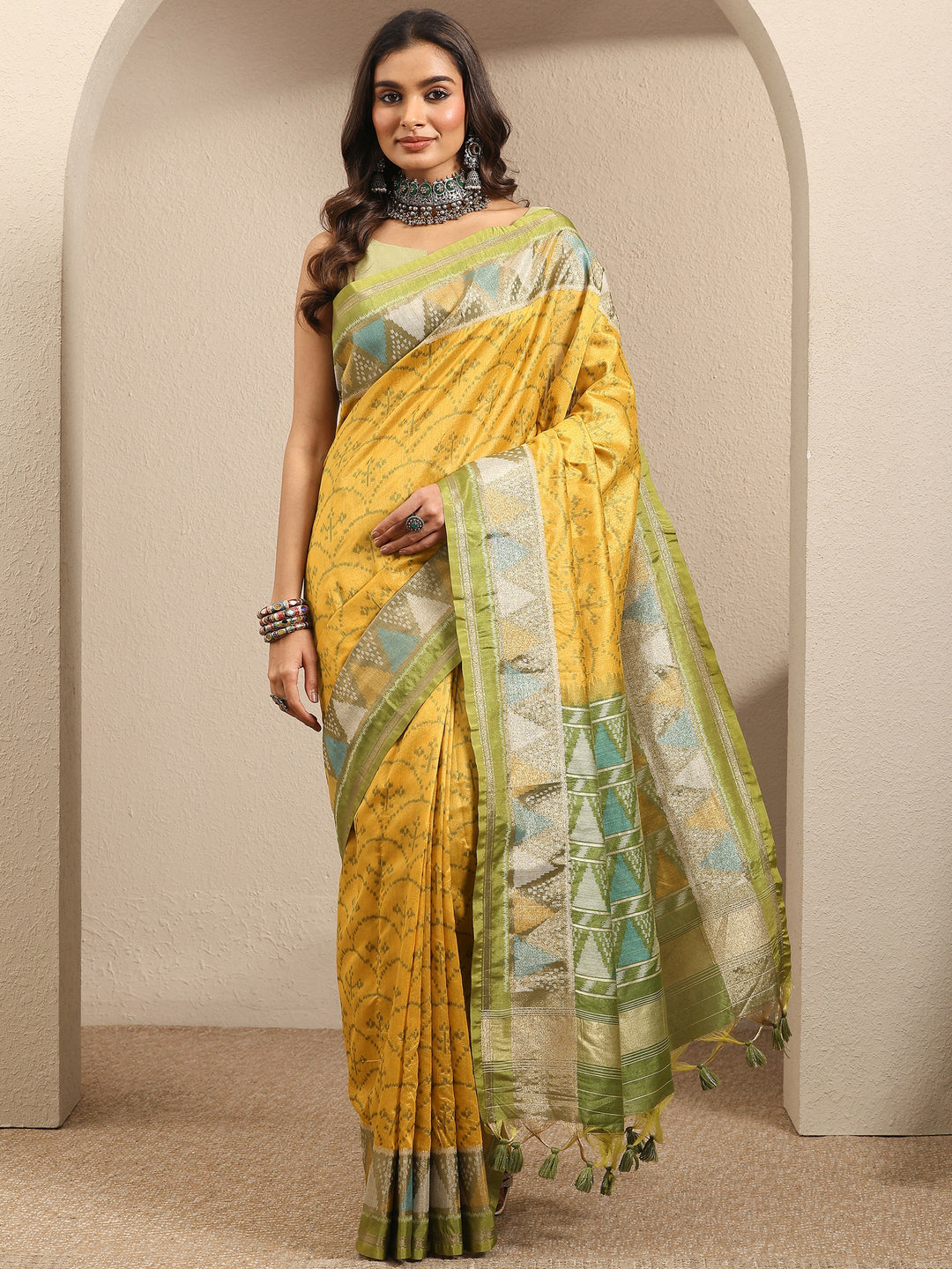  Mustard Woven Design Silk Blend Saree With Unstitched Blouse Piece 