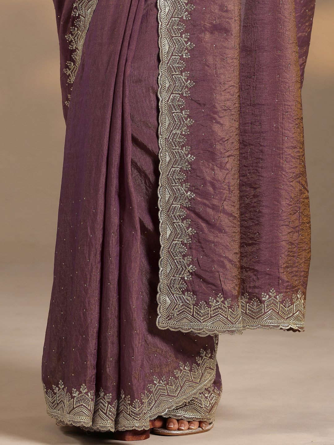  Purple Embellished Silk Blend Saree With Unstitched Blouse Piece 