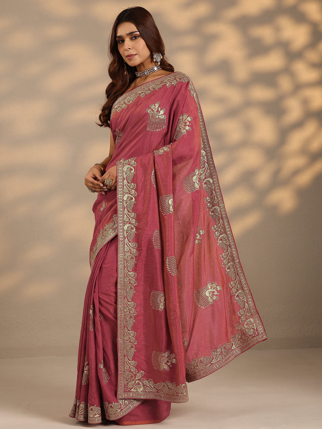  Pink Embroidered Organza Saree With Unstitched Blouse Piece 