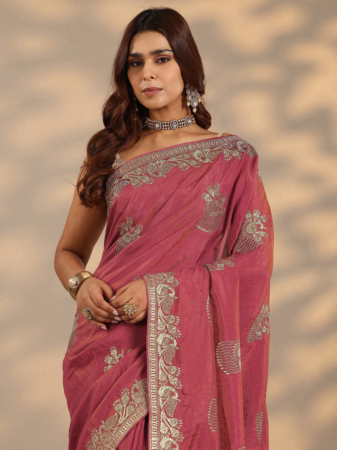  Pink Embroidered Organza Saree With Unstitched Blouse Piece 