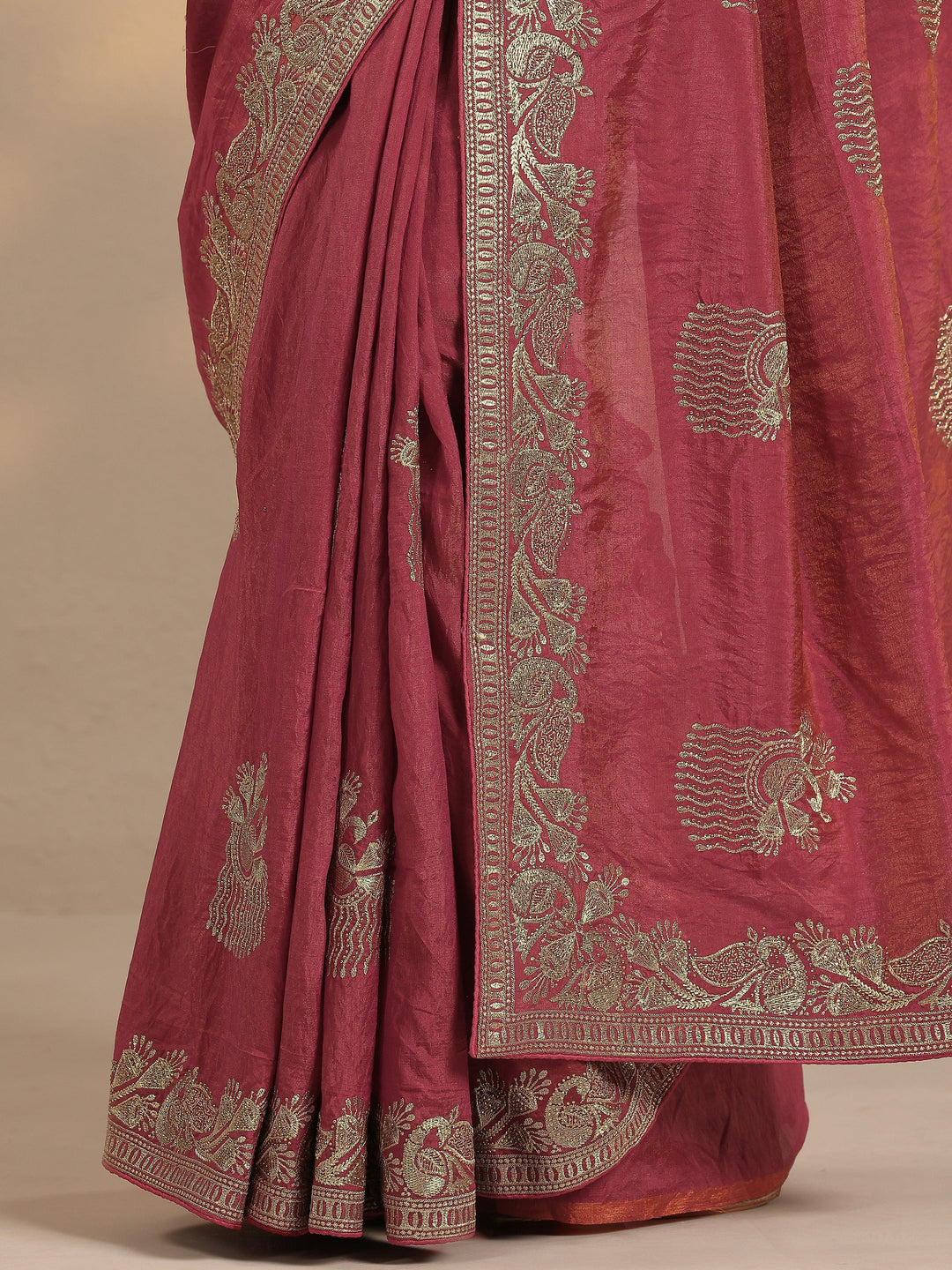  Pink Embroidered Organza Saree With Unstitched Blouse Piece 