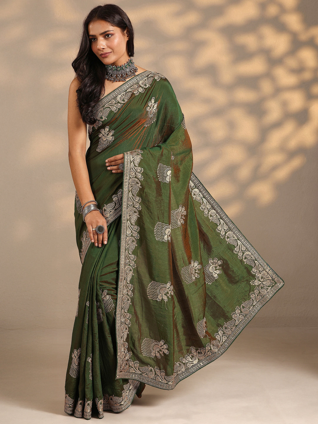  Green Embroidered Organza Saree With Unstitched Blouse Piece 