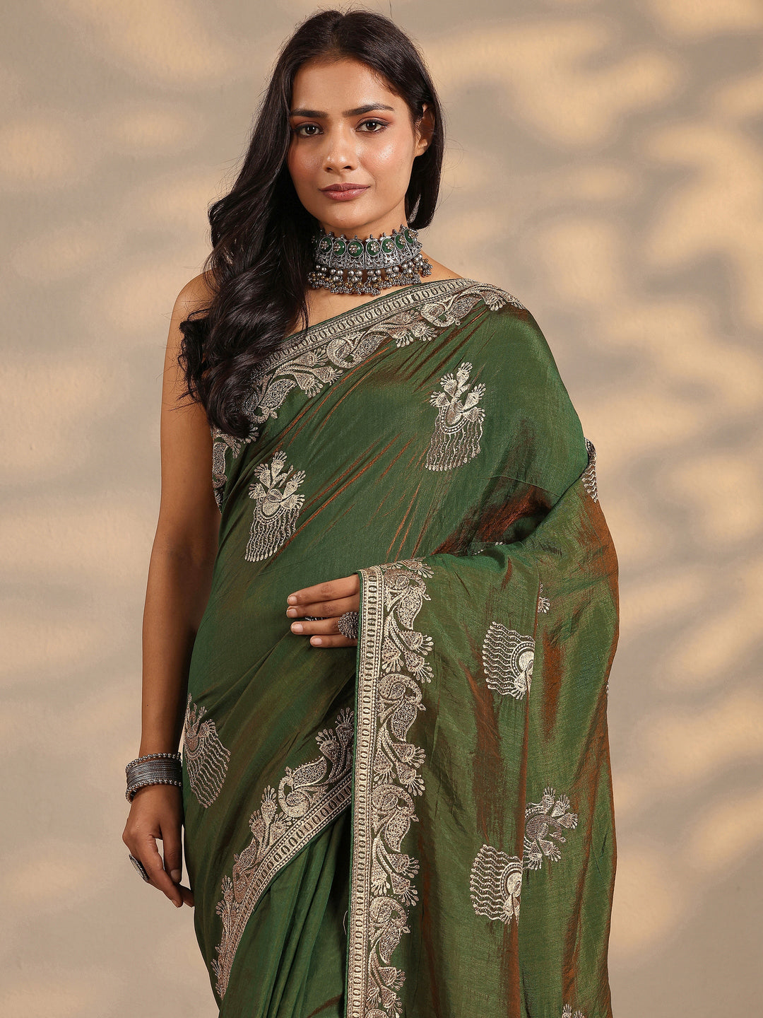  Green Embroidered Organza Saree With Unstitched Blouse Piece 