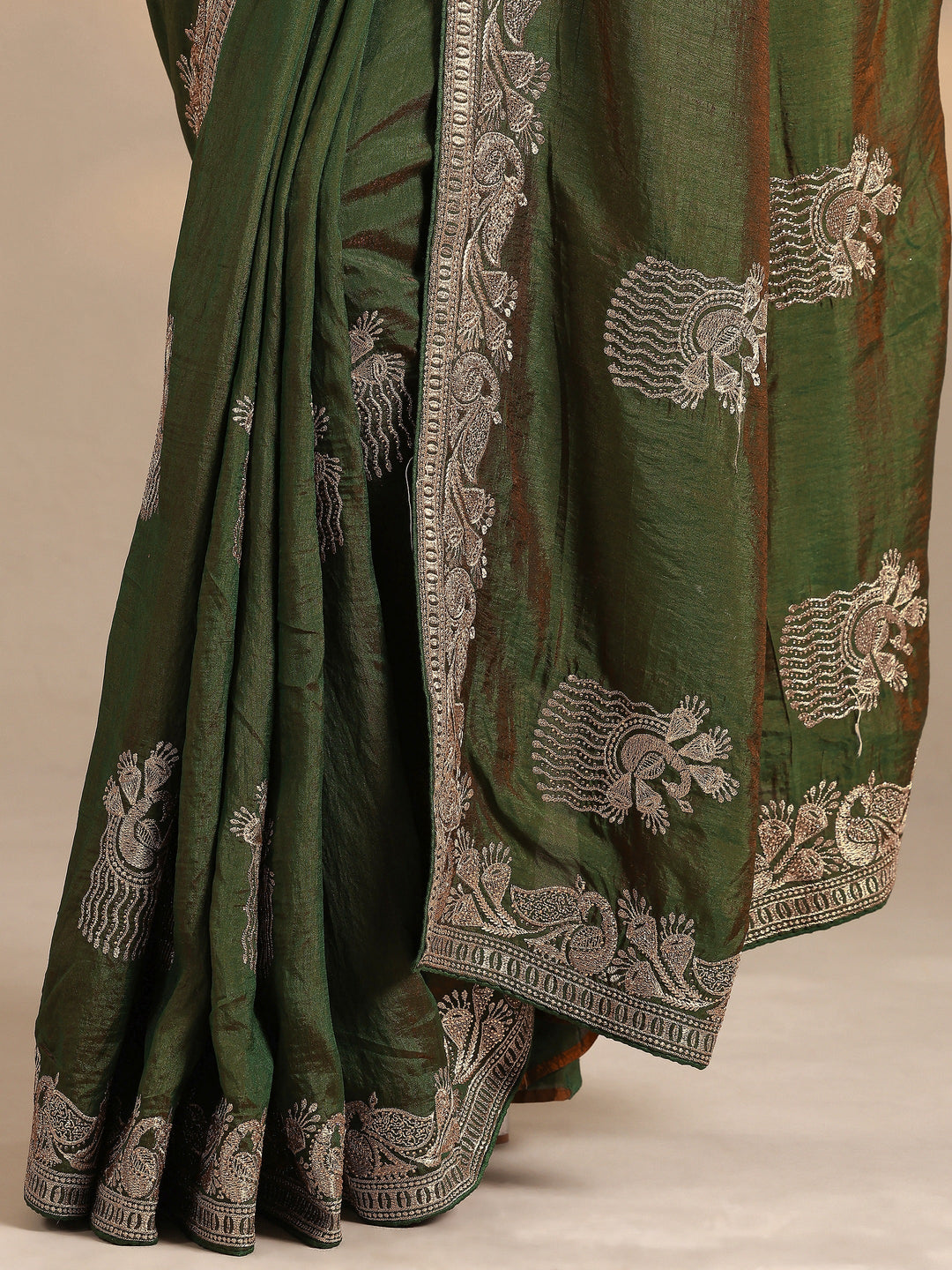  Green Embroidered Organza Saree With Unstitched Blouse Piece 