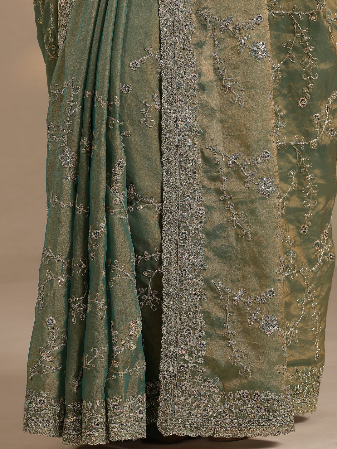  Green Embroidered Organza Saree With Unstitched Blouse Piece 