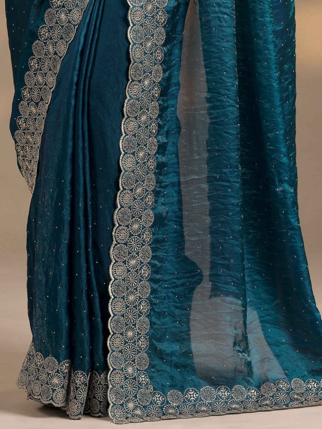  Blue Embellished Silk Blend Saree With Unstitched Blouse Piece 