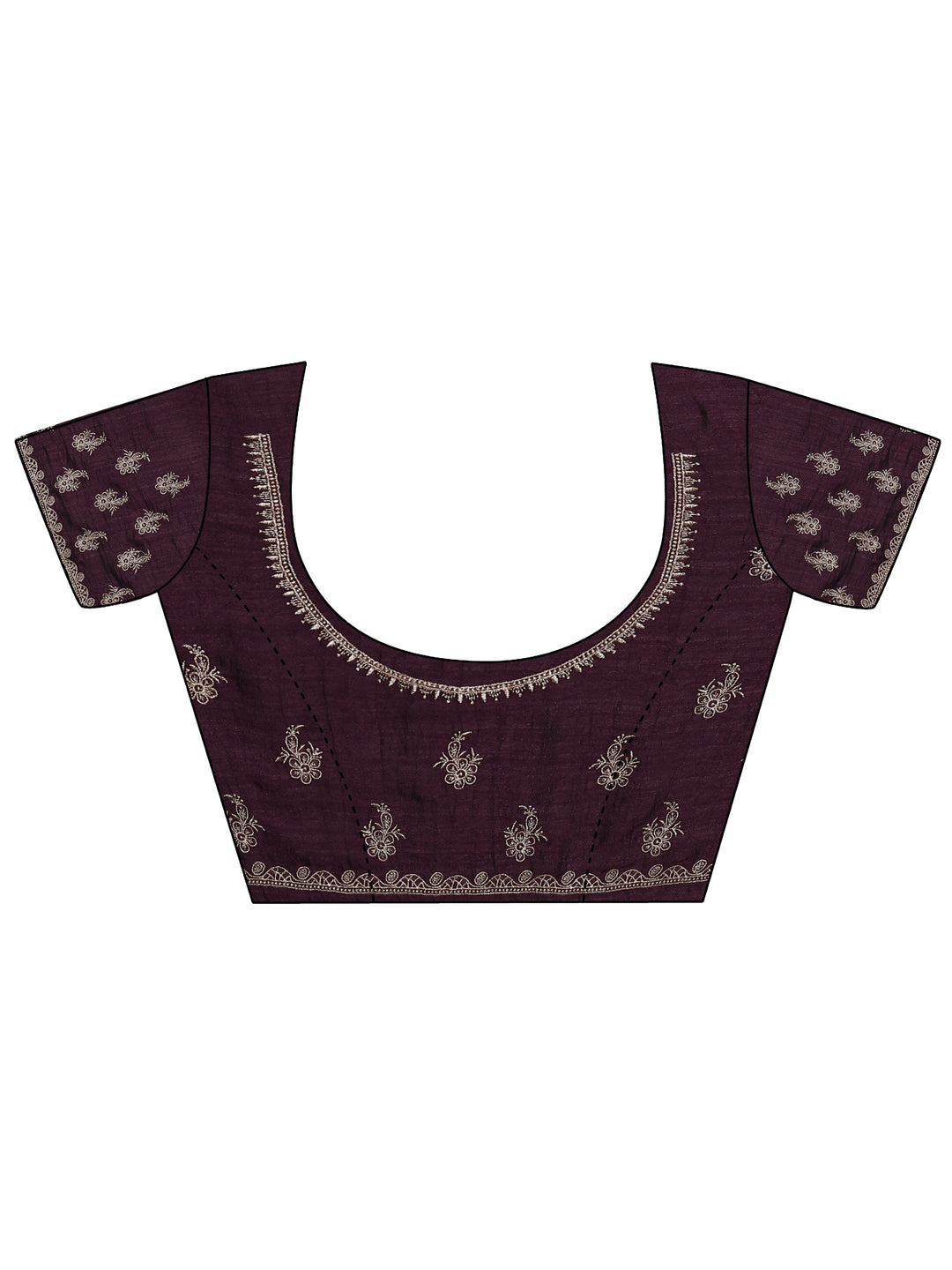  Burgundy Embroidered Silk Blend Saree With Unstitched Blouse Piece 