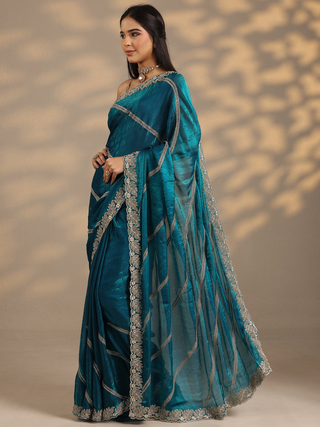  Blue Leheriya Embellished Silk Blend Saree With Unstitched Blouse Piece 
