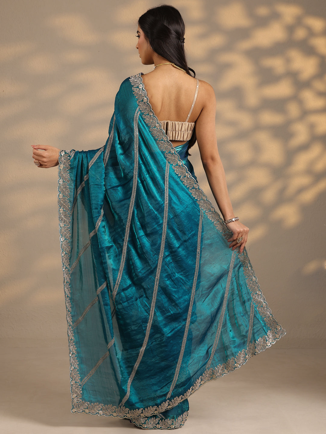  Blue Leheriya Embellished Silk Blend Saree With Unstitched Blouse Piece 
