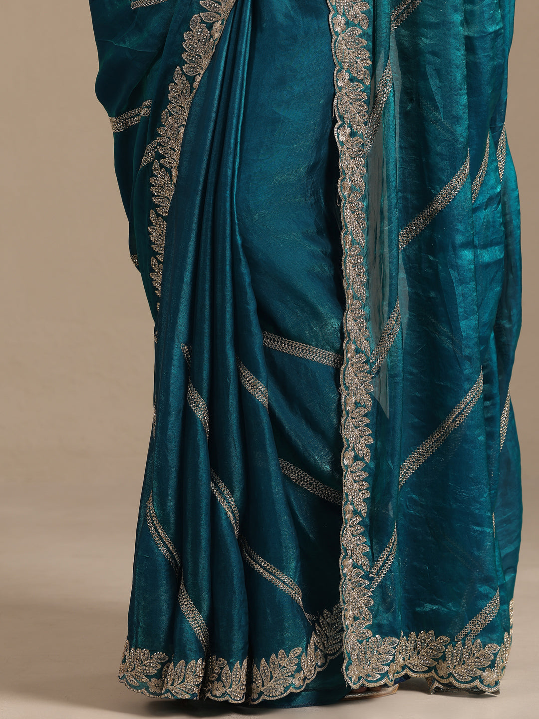  Blue Leheriya Embellished Silk Blend Saree With Unstitched Blouse Piece 