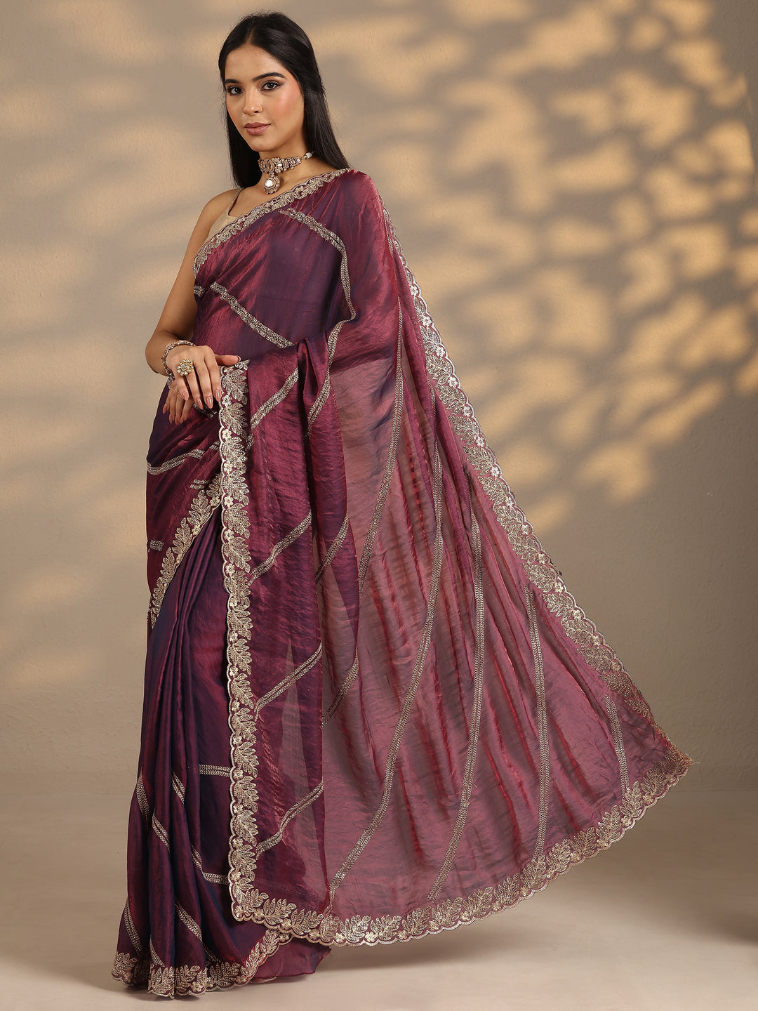  Purple Leheriya Embellished Silk Blend Saree With Unstitched Blouse Piece 