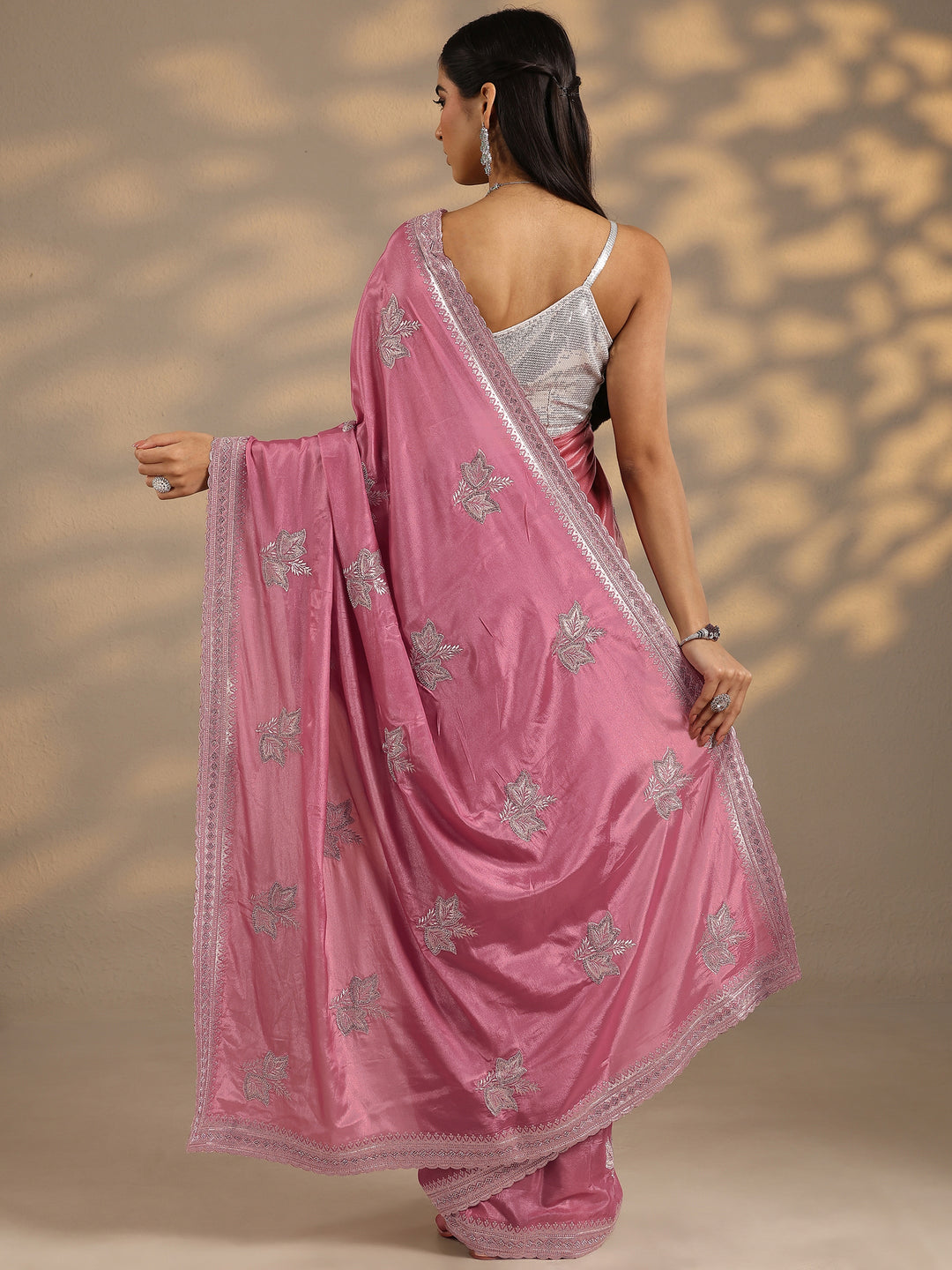  Peach Embellished Silk Blend Saree With Unstitched Blouse Piece 