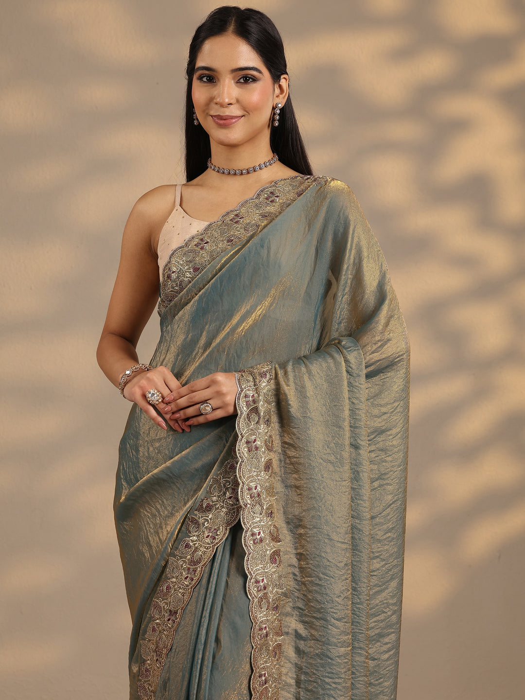  Blue Solid Silk Blend Saree With Unstitched Blouse Piece 