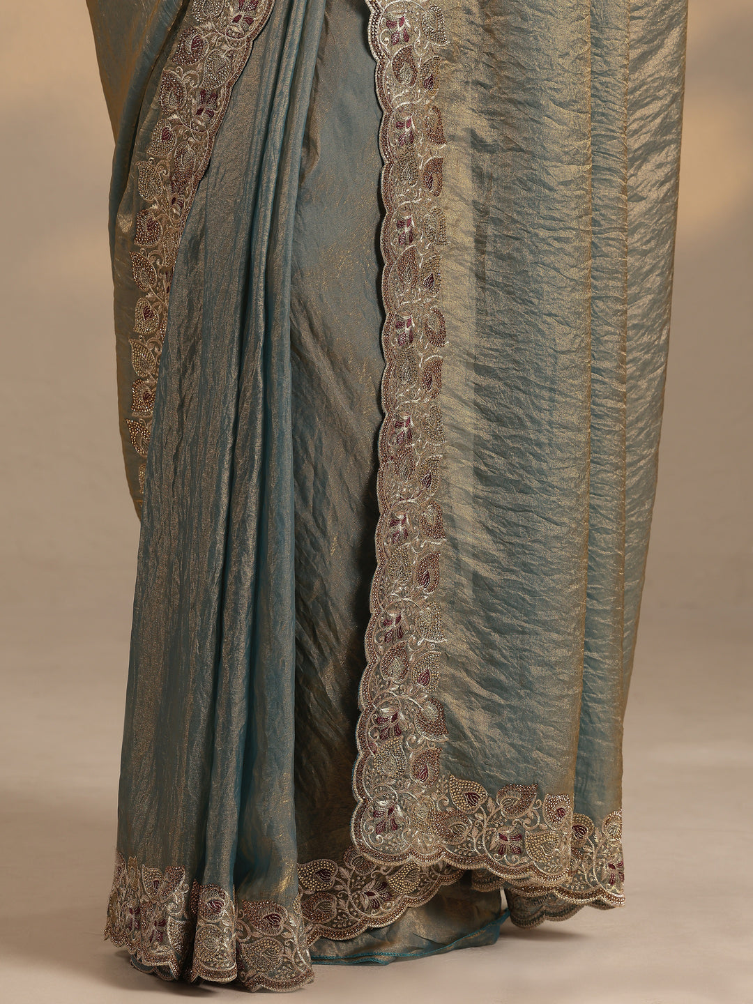  Blue Solid Silk Blend Saree With Unstitched Blouse Piece 