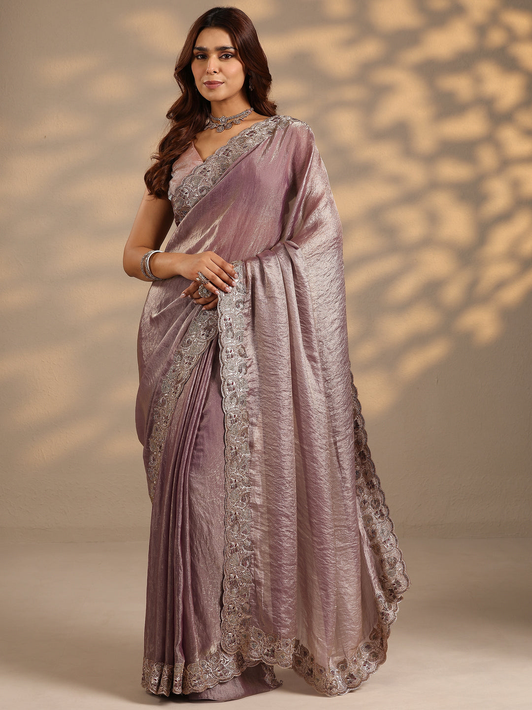  Lavender Solid Silk Blend Saree With Unstitched Blouse Piece 